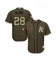 Youth Oakland Athletics 28 Matt Olson Authentic Green Salute to Service Baseball Jersey 