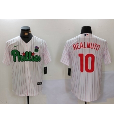 Men Philadelphia Phillies 10 J T  Realmuto White Green Cool Base Stitched Jersey 1