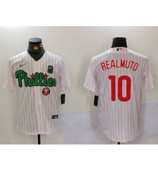 Men Philadelphia Phillies 10 J T  Realmuto White Green Cool Base Stitched Jersey 6