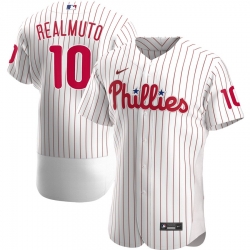 Men Philadelphia Phillies 10 JT Realmuto Men Nike White Home 2020 Flex Base Player MLB Jersey