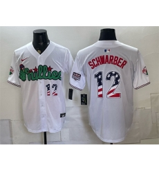 Men Philadelphia Phillies  12 Kyle Schwarber White Phanatic USA 250 Fourth of July Stitched Baseball Jerseys 001