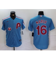 Men Philadelphia Phillies 16 Brandon Marsh Blue Cool Base Stitched Jersey 1