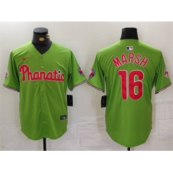 Men Philadelphia Phillies 16 Brandon Marsh Green With Patch Stitched Jersey