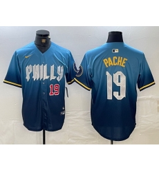 Men Philadelphia Phillies 19 Cristian Pache Blue 2024 City Connect Limited Stitched Jersey 1