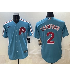 Men Philadelphia Phillies  2 Justin Crawford Blue Cool Base Stitched Jersey