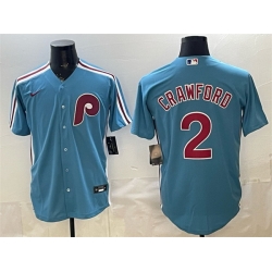 Men Philadelphia Phillies  2 Justin Crawford Blue Cool Base Stitched Jersey
