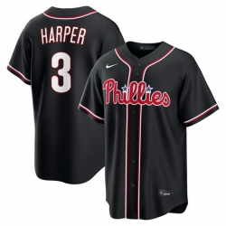 Men Philadelphia Phillies  3 Bryce Harper Fashion Black Out Stitched Baseball Jersey