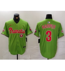 Men Philadelphia Phillies 3 Bryce Harper Green With Patch Stitched Jersey 3