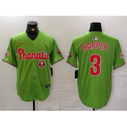 Men Philadelphia Phillies 3 Bryce Harper Green With Patch Stitched Jersey 3