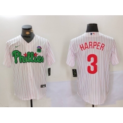 Men Philadelphia Phillies 3 Bryce Harper White Green Cool Base Stitched Jersey 3