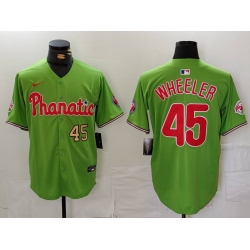 Men Philadelphia Phillies 45 Zack Wheeler Green With Patch Stitched Jersey 1