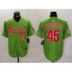 Men Philadelphia Phillies 45 Zack Wheeler Green With Patch Stitched Jersey 3