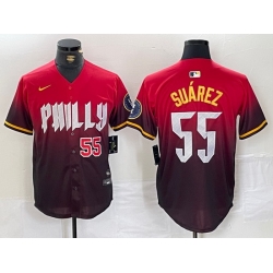 Men Philadelphia Phillies 55 Ranger Su E1rez Red 2024 City Connect Limited Stitched Jersey 2