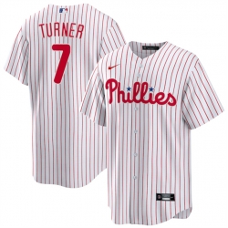 Men Philadelphia Phillies 7 Trea Turner White Cool Base Stitched Baseball Jersey