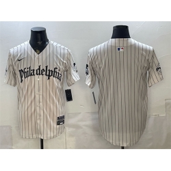Men Philadelphia Phillies Blank Cream Pinstripe Gothic Vapor Limited Stitched Jersey