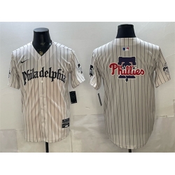 Men Philadelphia Phillies Team Big Logo Cream Pinstripe Gothic Vapor Limited Stitched Jersey