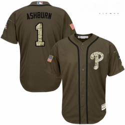 Mens Majestic Philadelphia Phillies 1 Richie Ashburn Replica Green Salute to Service MLB Jersey