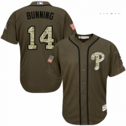 Mens Majestic Philadelphia Phillies 14 Jim Bunning Authentic Green Salute to Service MLB Jersey 