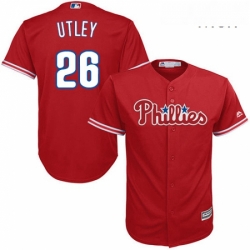 Mens Majestic Philadelphia Phillies 26 Chase Utley Replica Red Alternate Cool Base MLB Jersey