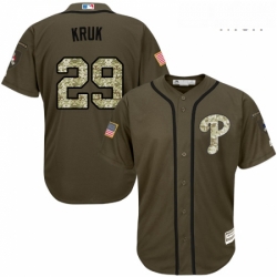 Mens Majestic Philadelphia Phillies 29 John Kruk Replica Green Salute to Service MLB Jersey