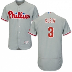 Mens Majestic Philadelphia Phillies 3 Chuck Klein Grey Road Flex Base Authentic Collection MLB Jersey