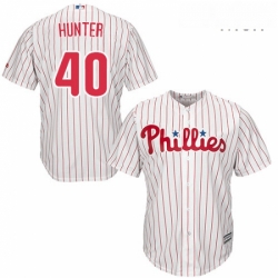 Mens Majestic Philadelphia Phillies 40 Tommy Hunter Replica WhiteRed Strip Home Cool Base MLB Jersey 