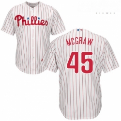 Mens Majestic Philadelphia Phillies 45 Tug McGraw Replica WhiteRed Strip Home Cool Base MLB Jersey