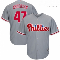 Mens Majestic Philadelphia Phillies 47 Larry Andersen Replica Grey Road Cool Base MLB Jersey