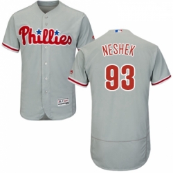 Mens Majestic Philadelphia Phillies 93 Pat Neshek Grey Road Flex Base Authentic Collection MLB Jersey