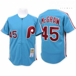 Mens Mitchell and Ness Philadelphia Phillies 45 Tug McGraw Authentic Blue Throwback MLB Jersey