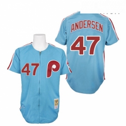 Mens Mitchell and Ness Philadelphia Phillies 47 Larry Andersen Replica Blue 1984 Throwback MLB Jersey