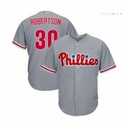 Mens Philadelphia Phillies 30 David Robertson Replica Grey Road Cool Base Baseball Jersey 