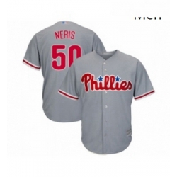 Mens Philadelphia Phillies 50 Hector Neris Replica Grey Road Cool Base Baseball Jersey 