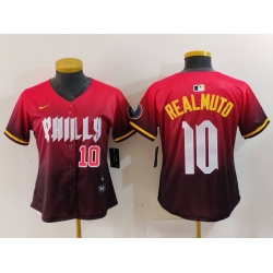 Women Philadelphia Phillies 10 J T  Realmuto Red 2024 City Connect Limited Stitched Baseball Jersey 1