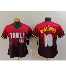 Women Philadelphia Phillies 10 J T  Realmuto Red 2024 City Connect Limited Stitched Baseball Jersey 5