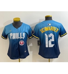 Women Philadelphia Phillies 12 Kyle Schwarber Blue 2024 City Connect Limited Stitched Jersey 7