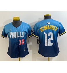 Women Philadelphia Phillies 12 Kyle Schwarber Blue 2024 City Connect Limited Stitched Jersey 8