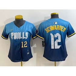 Women Philadelphia Phillies 12 Kyle Schwarber Blue 2024 City Connect Limited Stitched Jersey