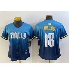 Women Philadelphia Phillies 18 Johan Rojas Blue 2024 City Connect Limited Stitched jerseys