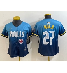 Women Philadelphia Phillies 27 Aaron Nola Blue 2024 City Connect Limited Stitched Baseball Jersey 3