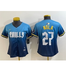 Women Philadelphia Phillies 27 Aaron Nola Blue 2024 City Connect Limited Stitched Baseball Jersey