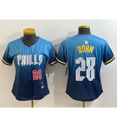 Women Philadelphia Phillies 28 Alec Bohm Blue 2024 City Connect Limited Stitched Baseball Jersey 1