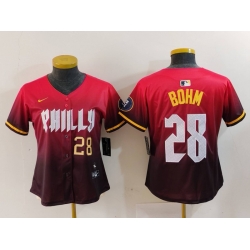 Women Philadelphia Phillies 28 Alec Bohm Red 2024 City Connect Limited Stitched Baseball Jersey 5