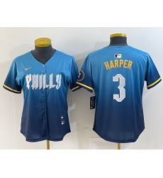 Women Philadelphia Phillies 3 Bryce Harper Blue 2024 City Connect Limited Stitched Jersey 1
