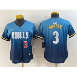 Women Philadelphia Phillies 3 Bryce Harper Blue 2024 City Connect Limited Stitched Jersey 3