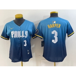 Women Philadelphia Phillies 3 Bryce Harper Blue 2024 City Connect Limited Stitched Jersey 6