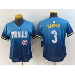 Women Philadelphia Phillies 3 Bryce Harper Blue 2024 City Connect Limited Stitched Jersey 7