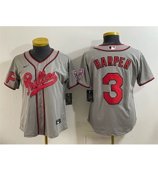Women Philadelphia Phillies 3 Bryce Harper Gray 2026 Field of Dreams Stadium Stitched Baseball Jersey Run Small Women Philadelphia Phillies 3 Bryce Harper Gray 2026 Field of Dreams Stadium Stitched Baseball Jersey Run Small