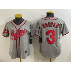 Women Philadelphia Phillies  3 Bryce Harper Gray 2026 Field of Dreams Stadium Stitched Baseball Jersey Run Small 