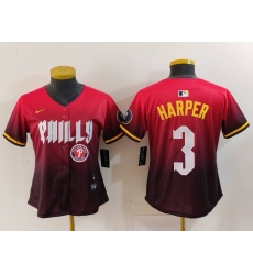 Women Philadelphia Phillies 3 Bryce Harper Red 2024 City Connect Limited Stitched Baseball Jersey 2